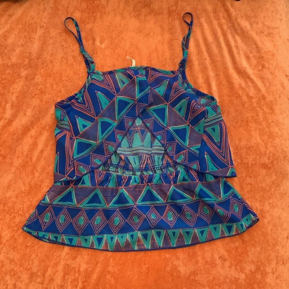 Blue patterned tank with open back. - Picture 2 of 2